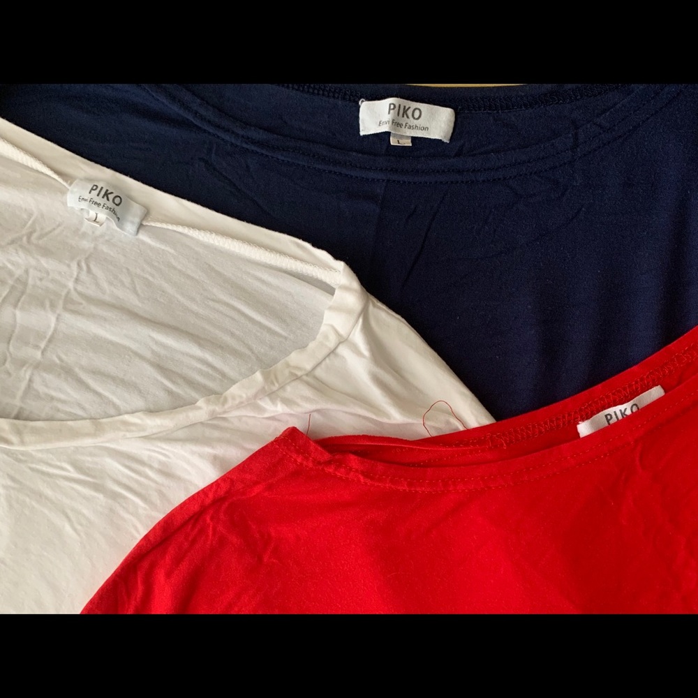 Piko Bamboo Long Sleeve Tops -3- White, Red, Navy